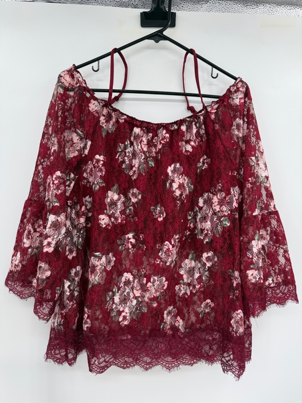 No Boundaries Burgundy Floral Lace Off-Shoulder Blouse